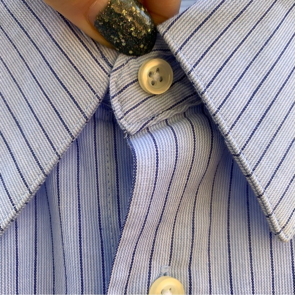 Emanuel Ungari light blue and navy striped button up dress shirt 17 34/35 XL - Picture 3 of 15